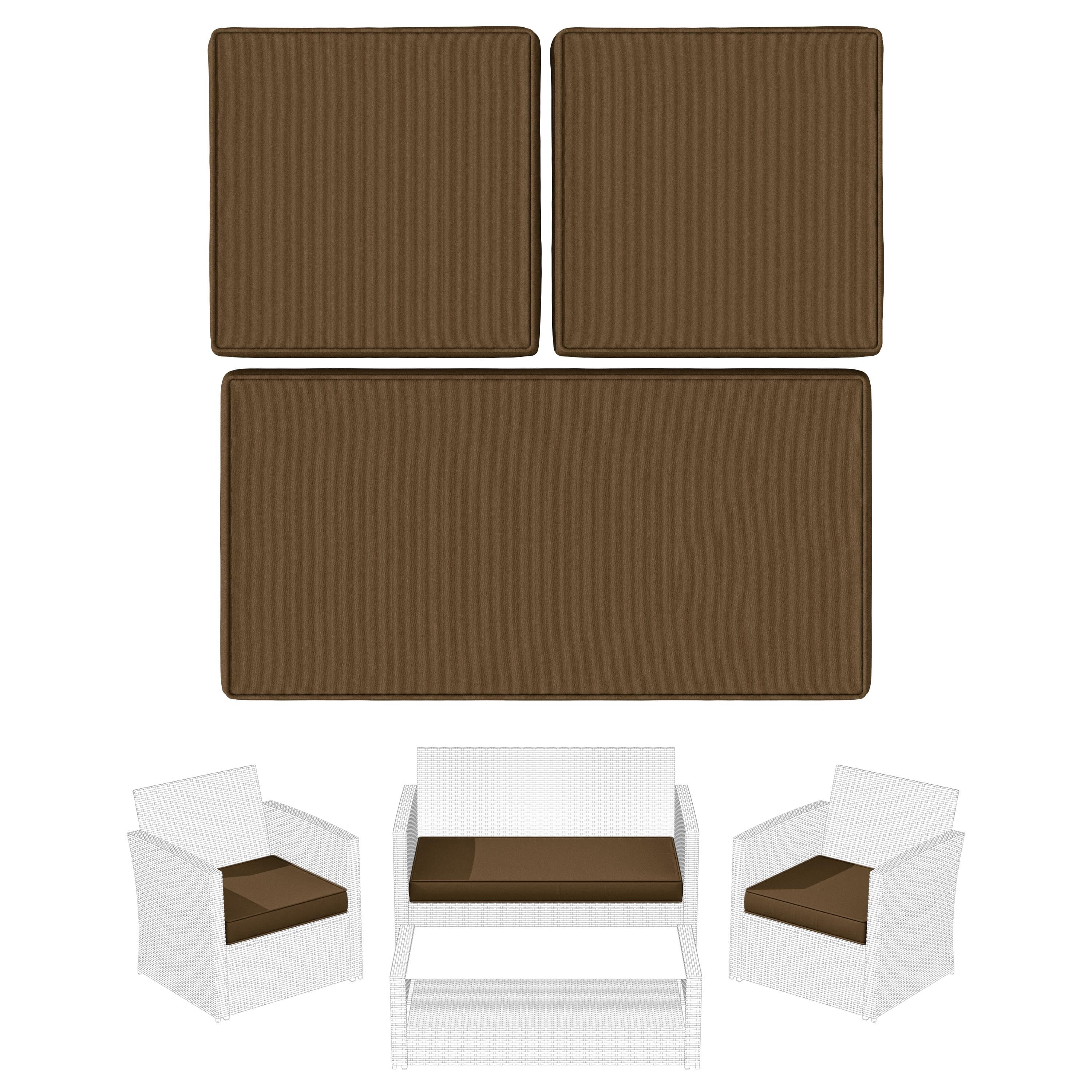 Snubbull 3 Pack Outdoor Replacement Cushions for 4-Seater Wicker Rattan Loveseat Sofa Chair Patio Furniture, 36 x 18 x 3,18 x 18 x 3, Chocolate