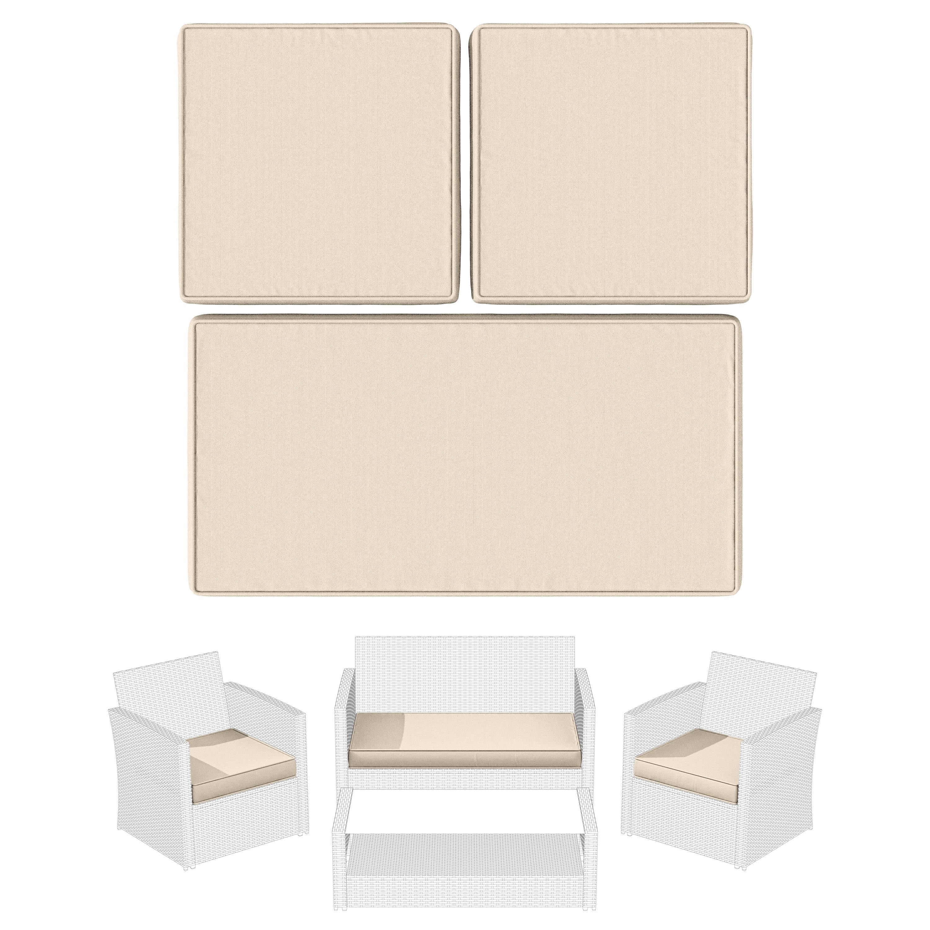 Snubbull 3 Pack Outdoor Replacement Cushions for 4-Seater Wicker Rattan Loveseat Sofa Chair Patio Furniture, 36 x 18 x 3,18 x 18 x 3, Cream