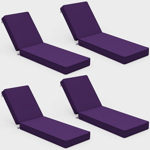 Snubbull 4 Pack Outdoor Chaise Lounge Cushions with High-Density Foam Ties Waterproof & Fade Resistant for Lawn and Pool Lounge Chairs, 80x26x4 inch, Purple