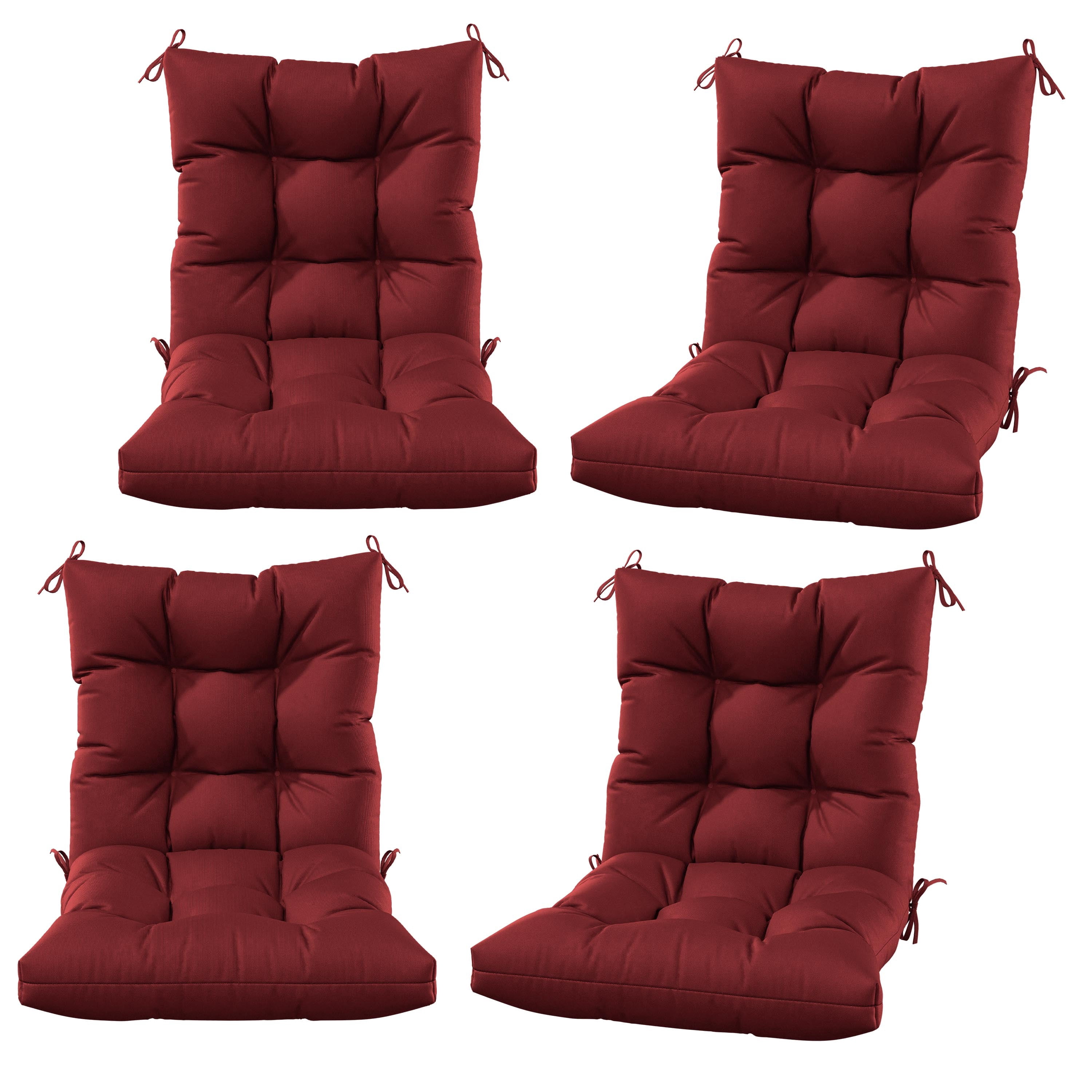 Snubbull Swing Cushions Set of 4, 42" × 21" × 5" Waterproof Rocking Chair Cushions with Ties for Outdoor Indoor Single Seat Cushions, Burgundy