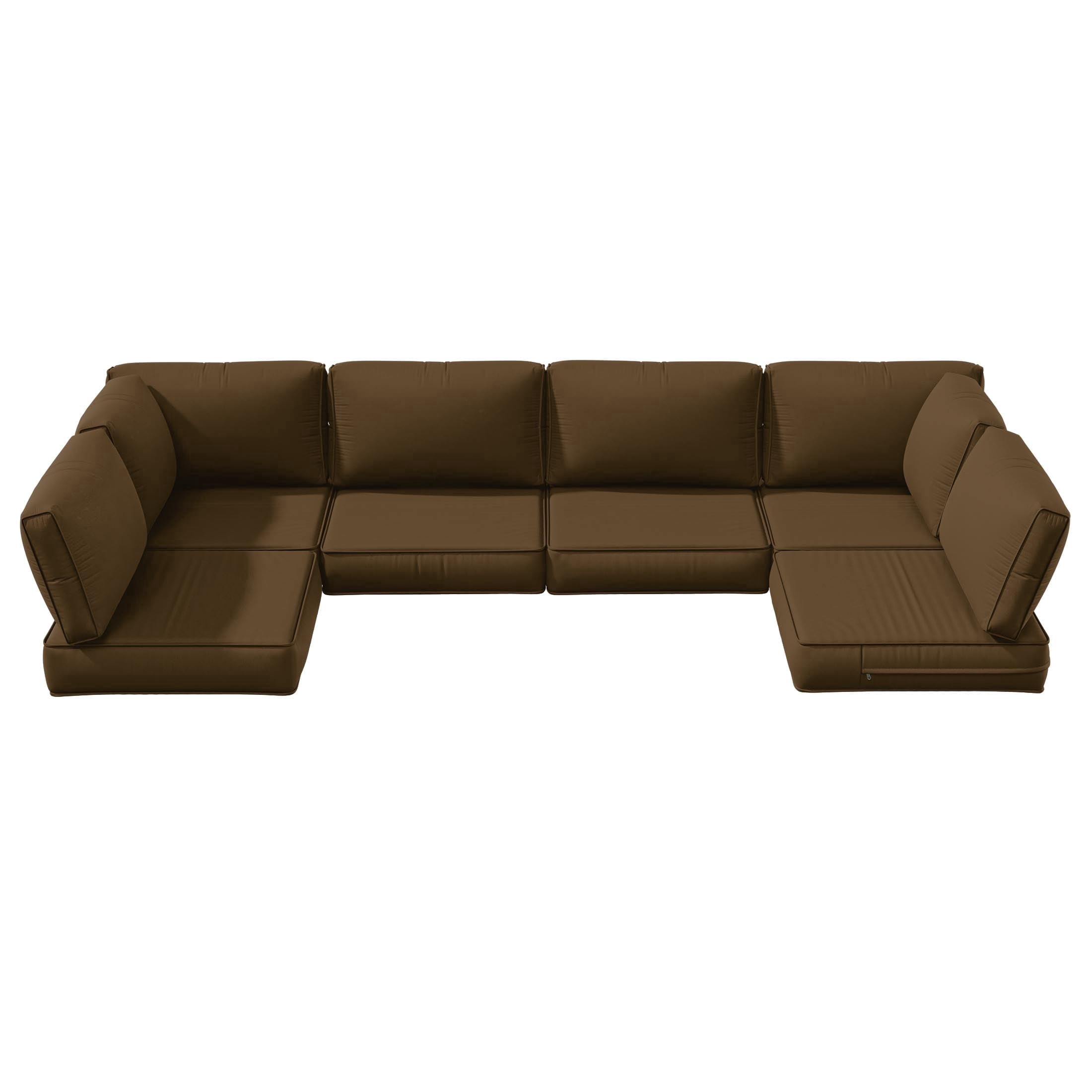 Snubbull 6-Seat Sectional Outdoor Patio Replacement Cushions Set, 25.5" x 25.5", 5" Foam High-Density, 14-Piece Water-Resistant Outdoor Cushion for Patio Conversation Sets, Liner&Cover, Chocolate