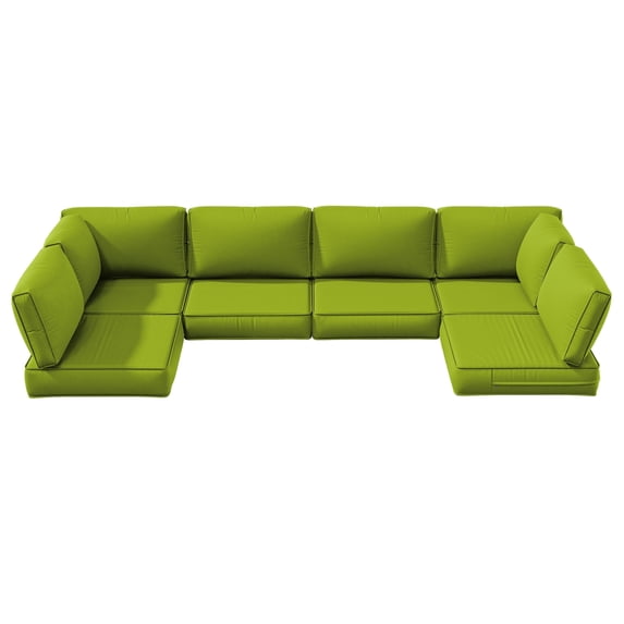 Snubbull 6-Seat Sectional Outdoor Patio Replacement Cushions Set, 25.5" x 25.5", 5" Foam High-Density, 14-Piece Water-Resistant Outdoor Cushion for Patio Conversation Sets, Liner&Cover, Grass Green