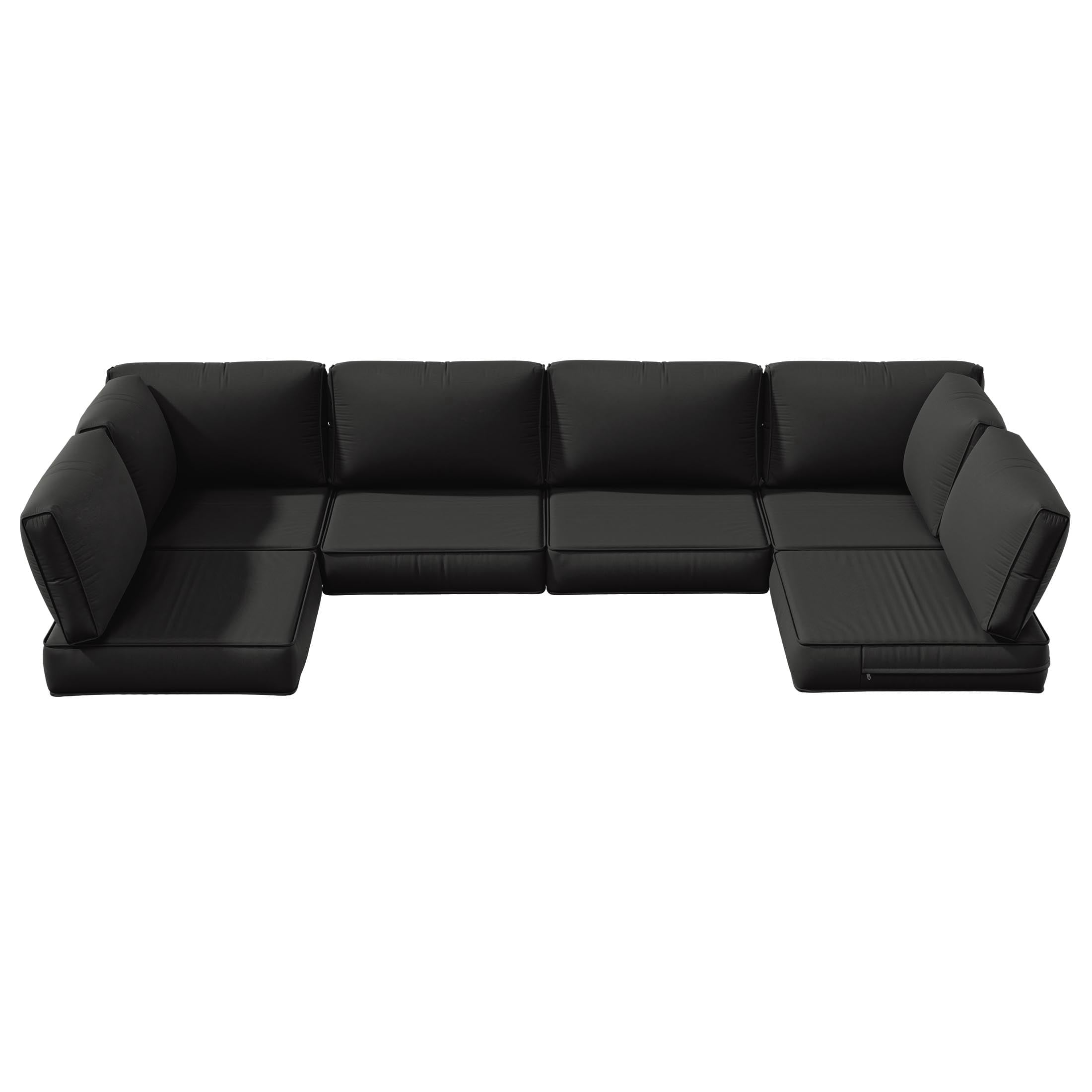 Snubbull 6-Seat Sectional Outdoor Patio Replacement Cushions Set, 25.5" x 25.5", 5" Foam High-Density, 14-Piece Water-Resistant Outdoor Cushion for Patio Conversation Sets, Liner&Cover, Black