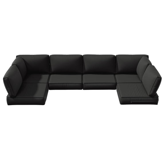 Snubbull 6-Seat Sectional Outdoor Patio Replacement Cushions Set, 25.5" x 25.5", 5" Foam High-Density, 14-Piece Water-Resistant Outdoor Cushion for Patio Conversation Sets, Liner&Cover, Black