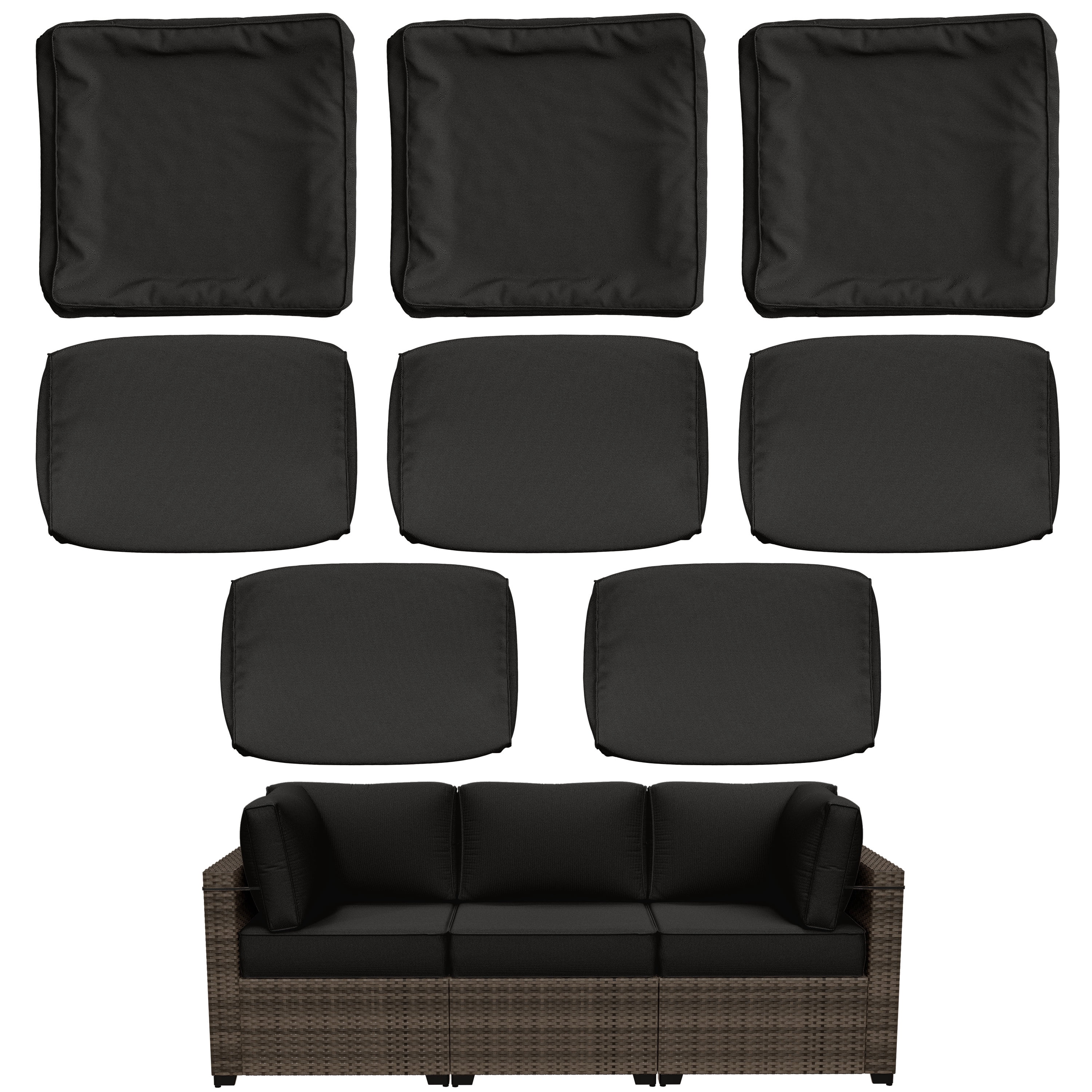 Snubbull 8 Pcs 25.6" x 23.6" Cushion Covers for Patio Furniture, Outdoor Waterproof Cushion Slipcovers Replacement with Zipper, Black
