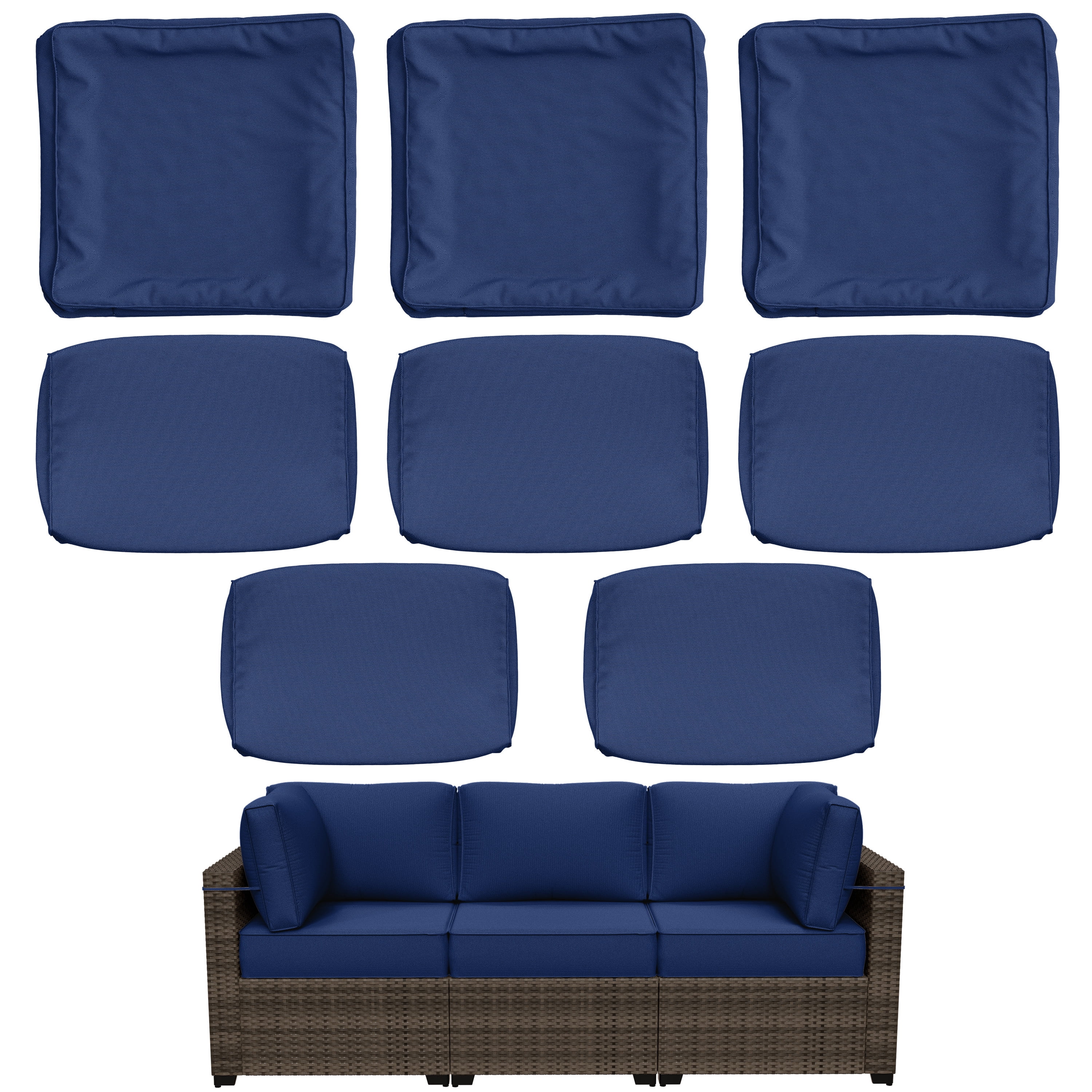 Snubbull 8 Pcs 25.6" x 23.6" Cushion Covers for Patio Furniture, Outdoor Waterproof Cushion Slipcovers Replacement with Zipper, Blue