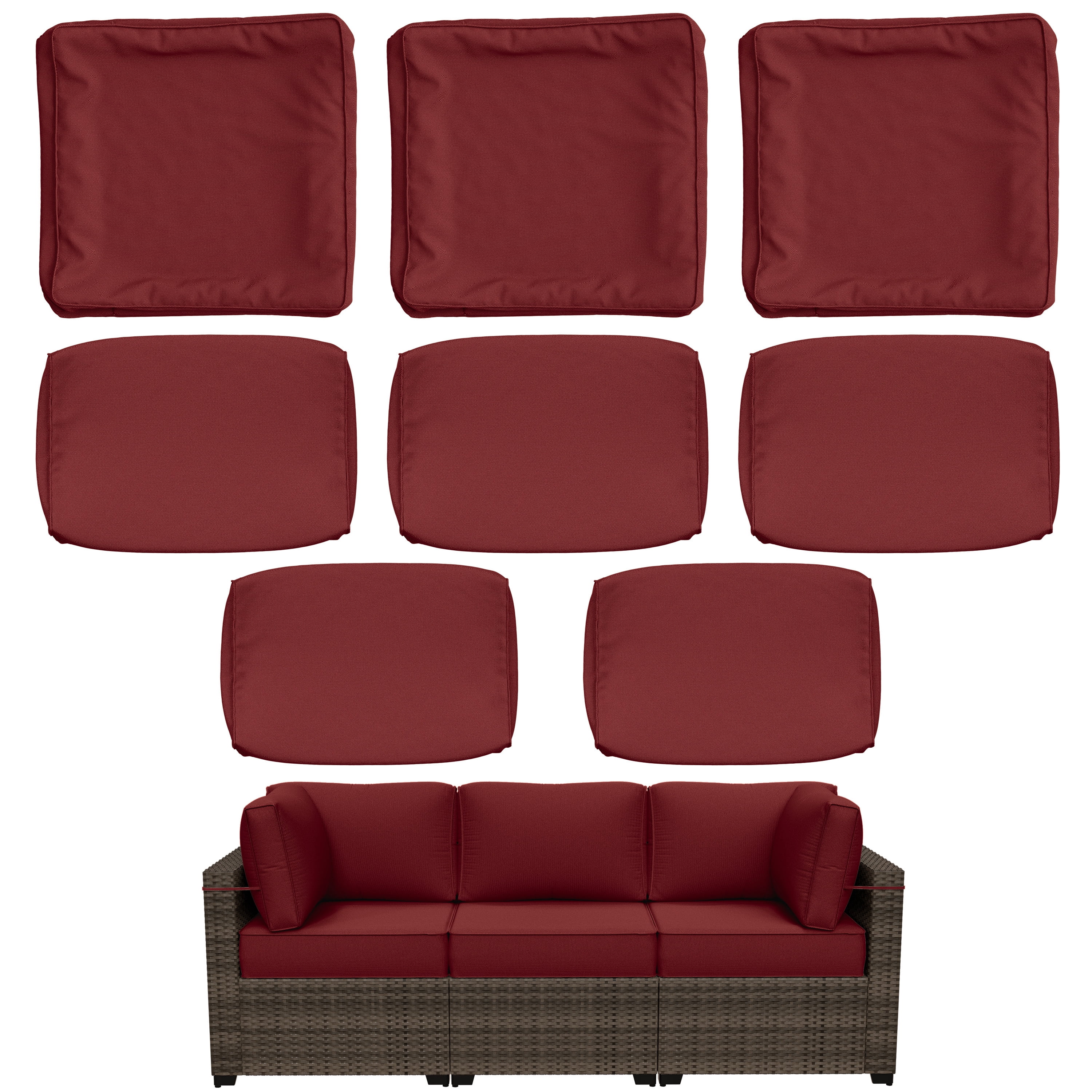 Snubbull 8 Pcs 25.6" x 23.6" Cushion Covers for Patio Furniture, Outdoor Waterproof Cushion Slipcovers Replacement with Zipper, Burgundy