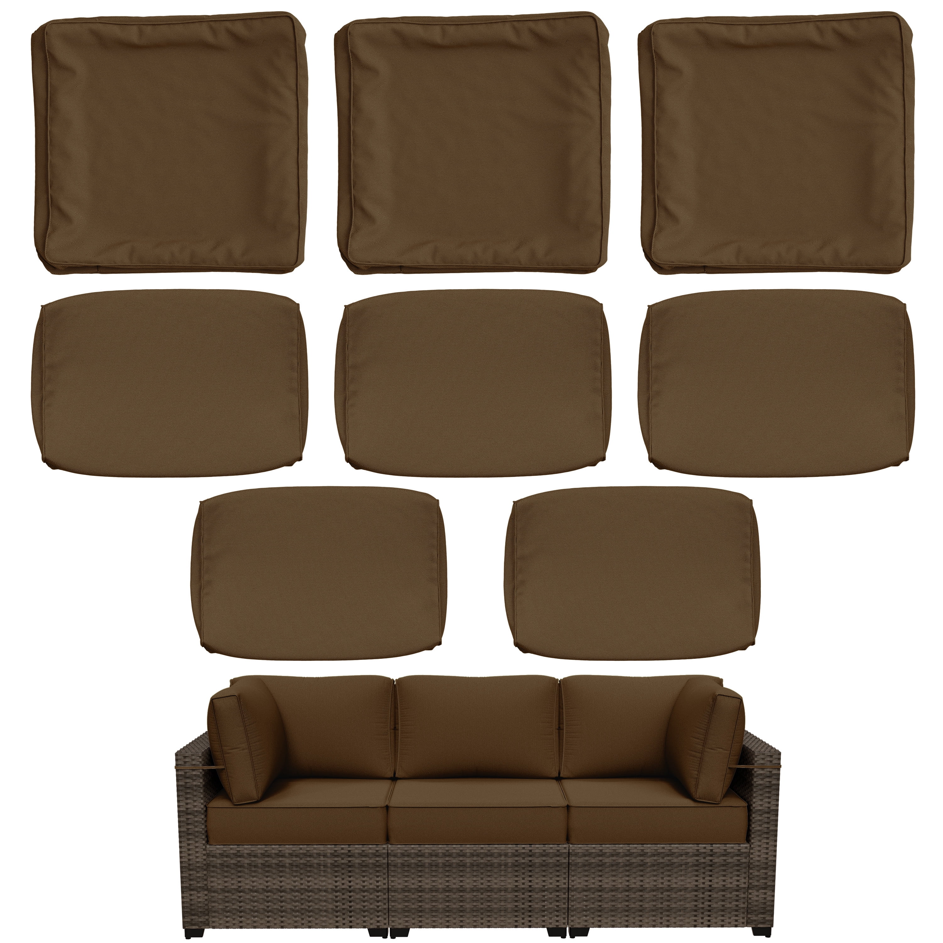 Snubbull 8 Pcs 25.6" x 23.6" Cushion Covers for Patio Furniture, Outdoor Waterproof Cushion Slipcovers Replacement with Zipper, Chocolate