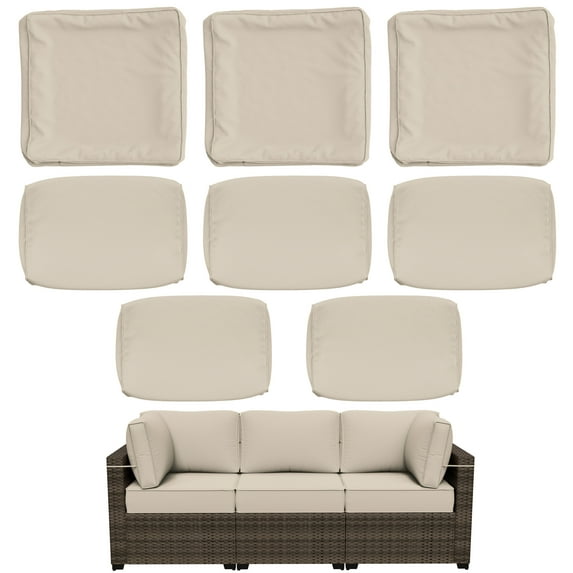 Snubbull 8 Pcs 25.6" x 23.6" Cushion Covers for Patio Furniture, Outdoor Waterproof Cushion Slipcovers Replacement with Zipper, Cream