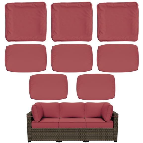 Snubbull 8 Pcs 25.6" x 23.6" Cushion Covers for Patio Furniture, Outdoor Waterproof Cushion Slipcovers Replacement with Zipper, Fuchsia Red