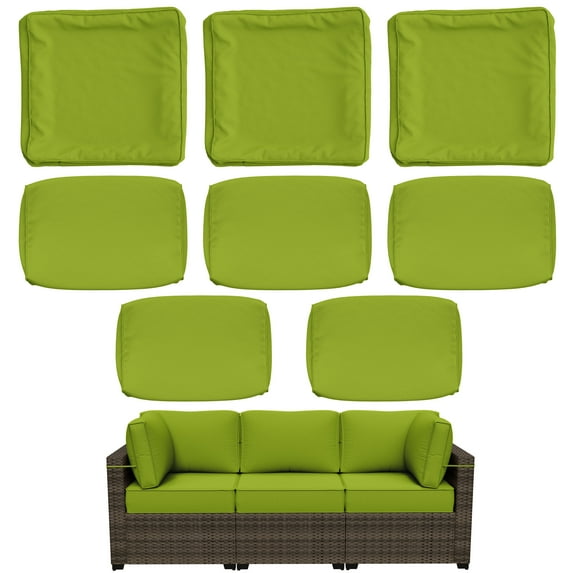 Snubbull 8 Pcs 25.6" x 23.6" Cushion Covers for Patio Furniture, Outdoor Waterproof Cushion Slipcovers Replacement with Zipper, Grass Green