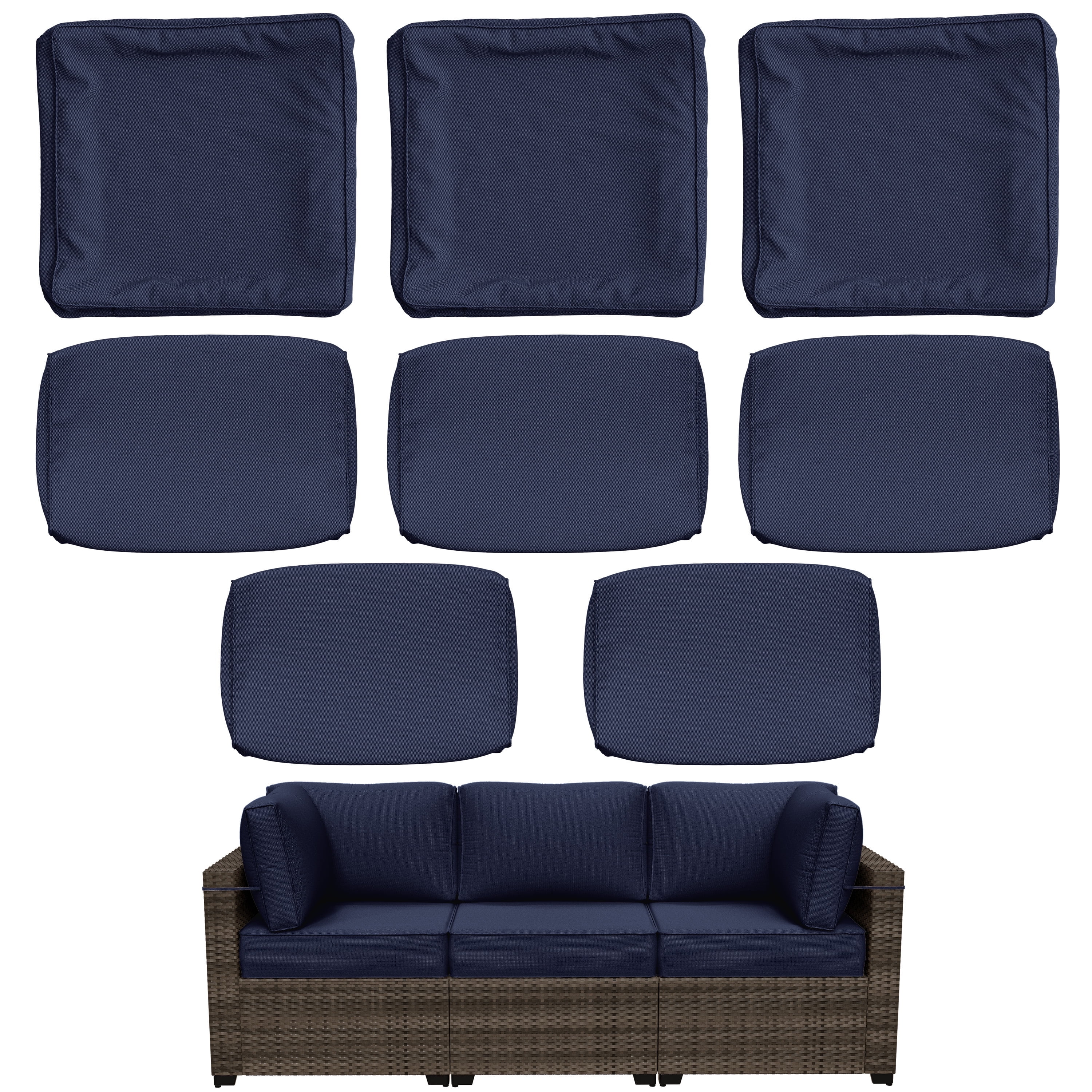 Outdoor Cushion Cover - Waterproof, Washable, Anti-Slip Patio Seat Cover For Chairs & Sofas (Navy Blue, Fits 24-35" W)