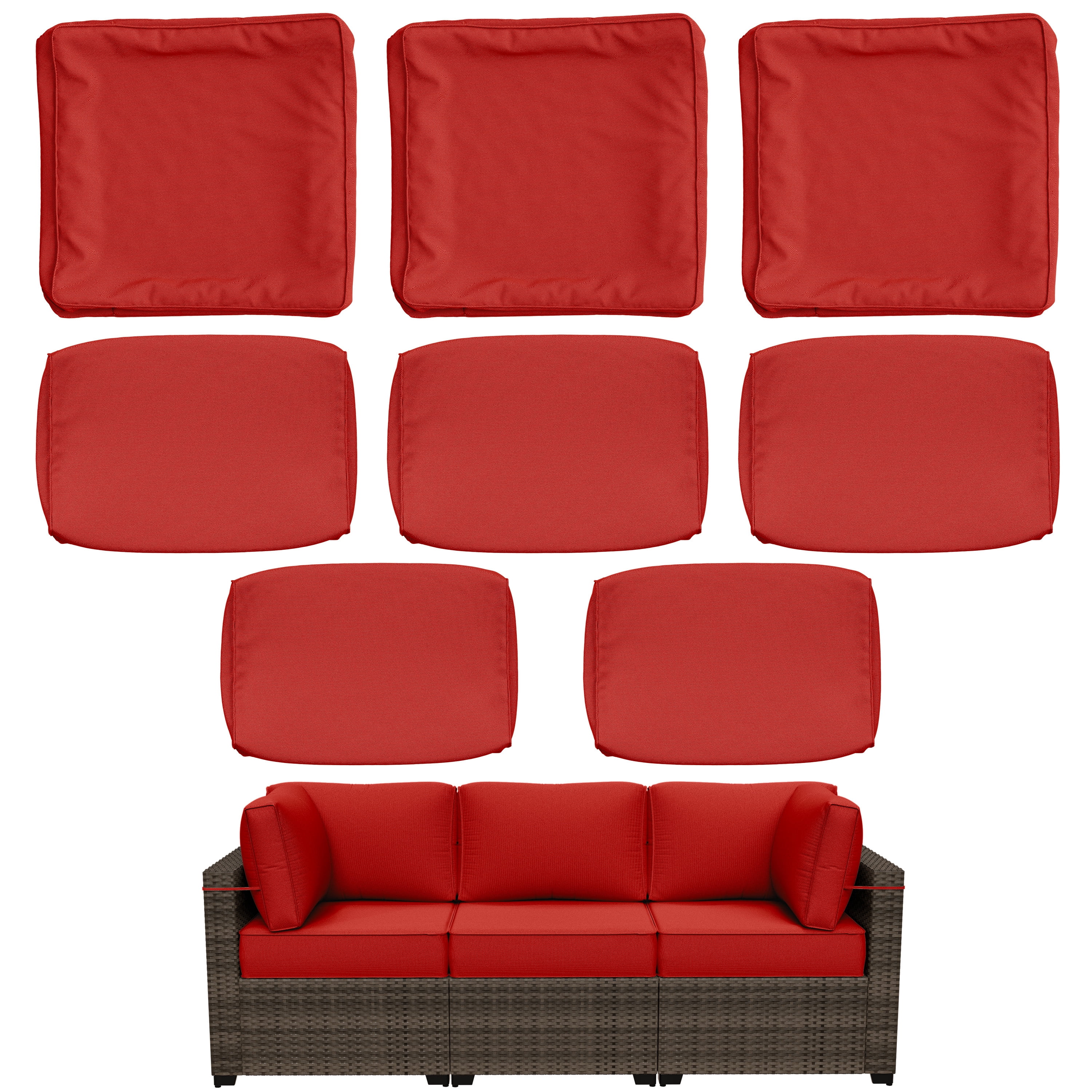 Snubbull 8 Pcs 25.6" x 23.6" Cushion Covers for Patio Furniture, Outdoor Waterproof Cushion Slipcovers Replacement with Zipper, Red
