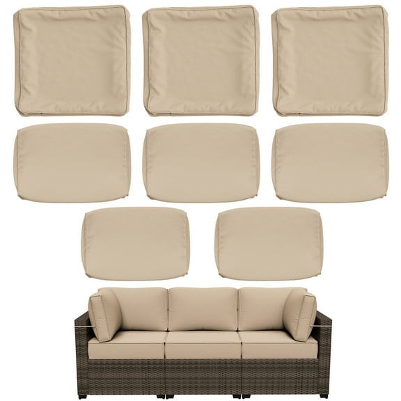 Snubbull 8 Pcs 25.6" x 23.6" Cushion Covers for Patio Furniture, Outdoor Waterproof Cushion Slipcovers Replacement with Zipper, Sand