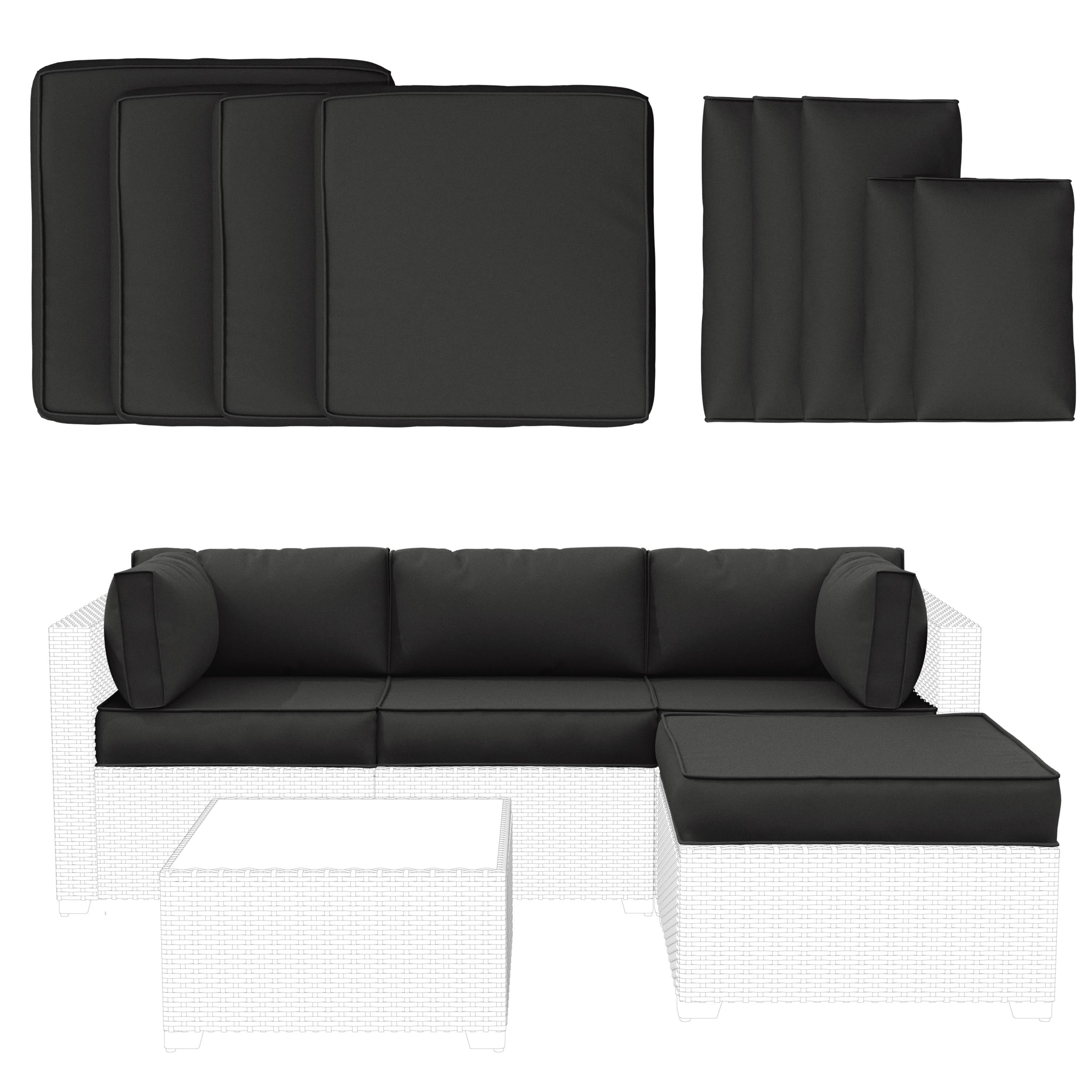 Snubbull 9 Pcs Outdoor Patio Cushion Covers with 4 Size, Waterproof & Zippered, Black