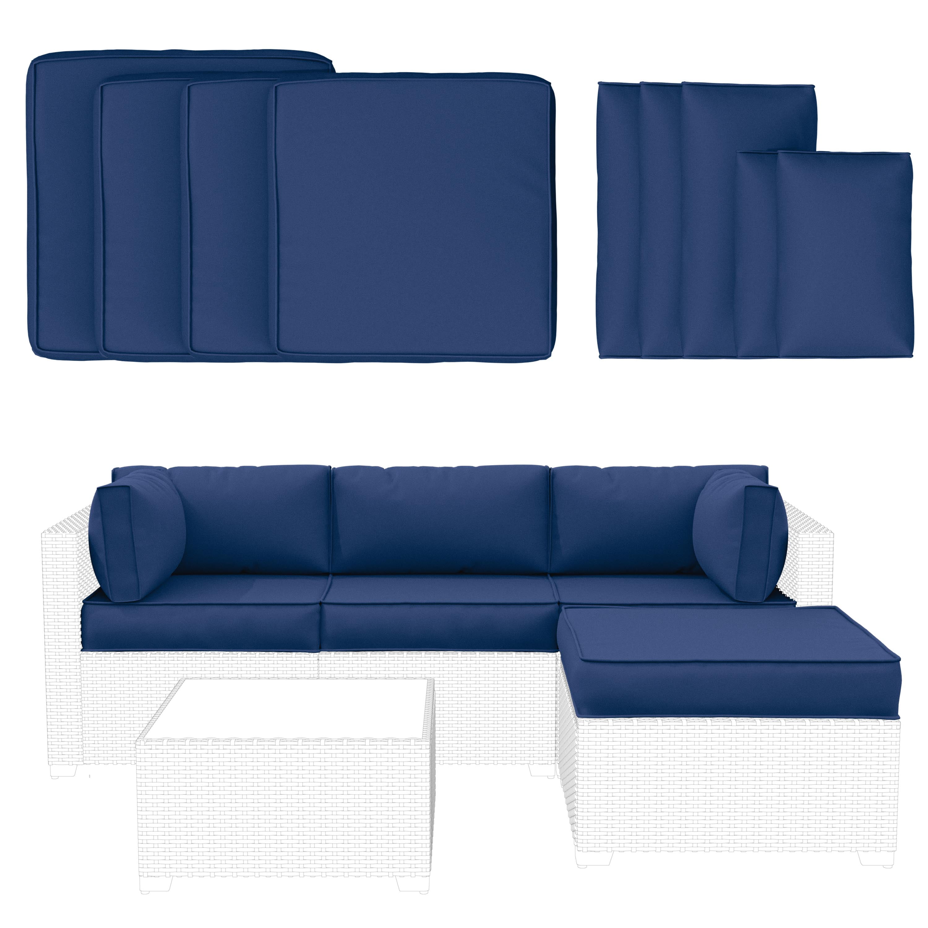 Snubbull 9 Pcs Outdoor Patio Cushion Covers with 4 Size, Waterproof & Zippered, Blue
