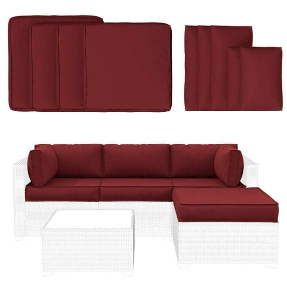 Snubbull 9 Pcs Outdoor Patio Cushion Covers with 4 Size, Waterproof & Zippered, Burgundy