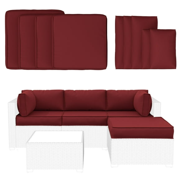 Snubbull 9 Pcs Outdoor Patio Cushion Covers with 4 Size, Waterproof & Zippered, Burgundy