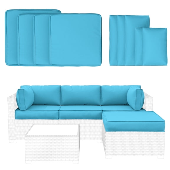 Snubbull 9 Pcs Outdoor Patio Cushion Covers with 4 Size, Waterproof & Zippered, Lake Blue