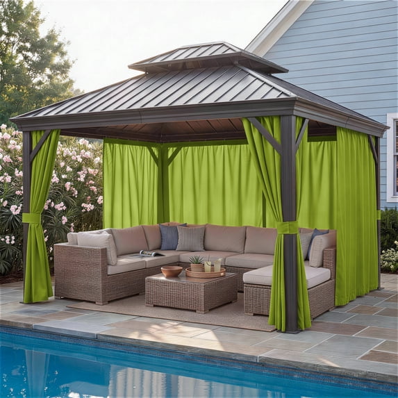 Snubbull Gazebo Curtains 4 Panels for 10x12ft Gazebo, Waterproof Outdoor Privacy Sidewalls with Zippers & Tiebacks, Replacement Curtains for Patio Garden Backyard, Grass Green, Only Curtain