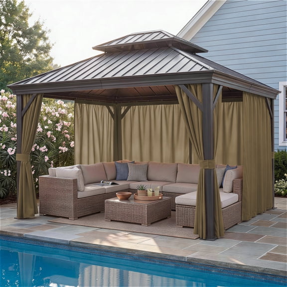 Snubbull Gazebo Curtains Outdoor Waterproof for 10x12ft Gazebo, 4 Panel Privacy Sidewalls with Zippers, Replacement Curtains for Patio Garden Backyard Canopy, Sand, Only Curtain
