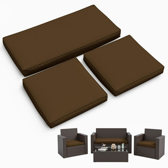 Snubbull 3 Pack Loveseat Cushion Set, 36" x 18" x 3" Waterproof Outdoor Chair Replacement Cushions for 4-Seater Wicker Rattan Patio Furniture, Chocolate
