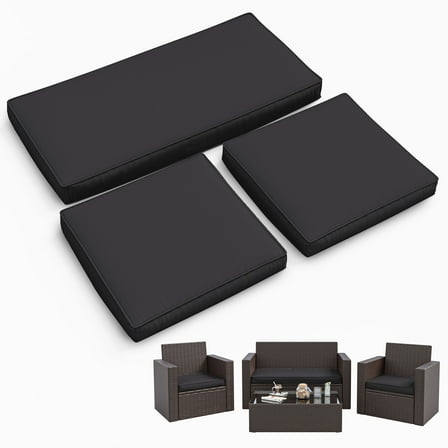 Snubbull 3 Pack Loveseat Cushion Set, 36" x 18" x 3" Waterproof Outdoor Chair Replacement Cushions for 4-Seater Wicker Rattan Patio Furniture, Gray