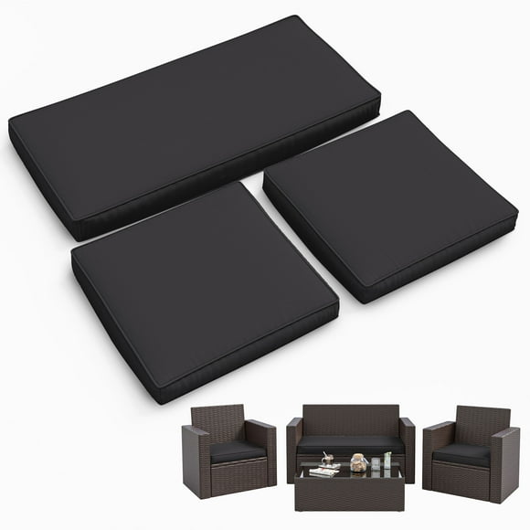 Snubbull 3 Pack Loveseat Cushion Set, 36" x 18" x 3" Waterproof Outdoor Chair Replacement Cushions for 4-Seater Wicker Rattan Patio Furniture, Gray