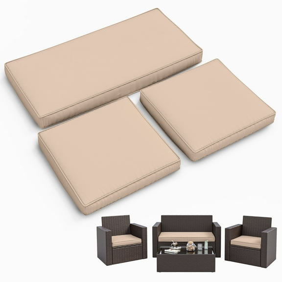 Snubbull 3 Pack Loveseat Cushion Set, 36" x 18" x 3" Waterproof Outdoor Chair Replacement Cushions for 4-Seater Wicker Rattan Patio Furniture, Sand