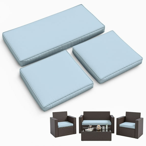 Snubbull 3 Pack Loveseat Cushion Set, 36" x 18" x 3" Waterproof Outdoor Chair Replacement Cushions for 4-Seater Wicker Rattan Patio Furniture, Sky Blue