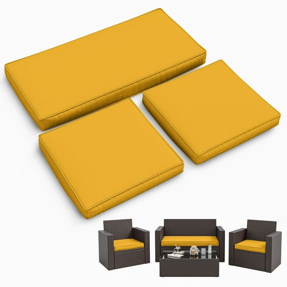 Snubbull 3 Pack Loveseat Cushion Set, 36" x 18" x 3" Waterproof Outdoor Chair Replacement Cushions for 4-Seater Wicker Rattan Patio Furniture, Yellow