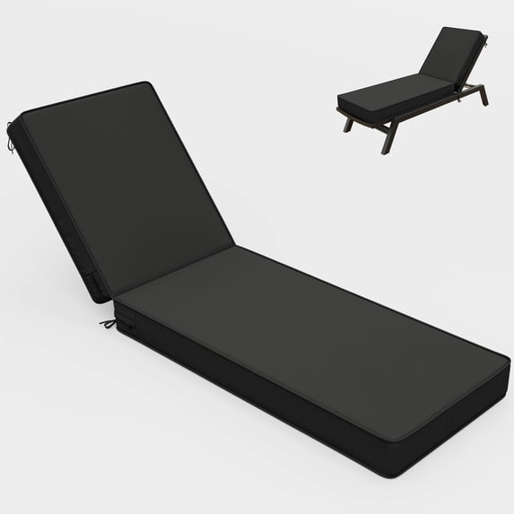 Snubbull Outdoor Chaise Lounge Cushions, with High-Density Foam, Ties Waterproof & Fade Resistant for Lawn and Pool Lounge Chairs, 72x21x4 inch, Black