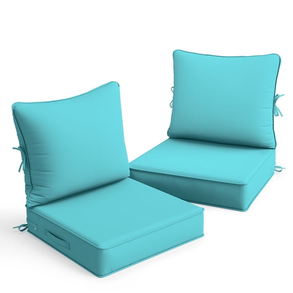 Snubbull Outdoor Deep Seat Cushion Set, 2 Pieces 24"x24"x6.5" Patio Furniture Replacement Cushions with Tie Straps, Waterproof Fade Resistant Removable Zipper Cover, Lake Blue