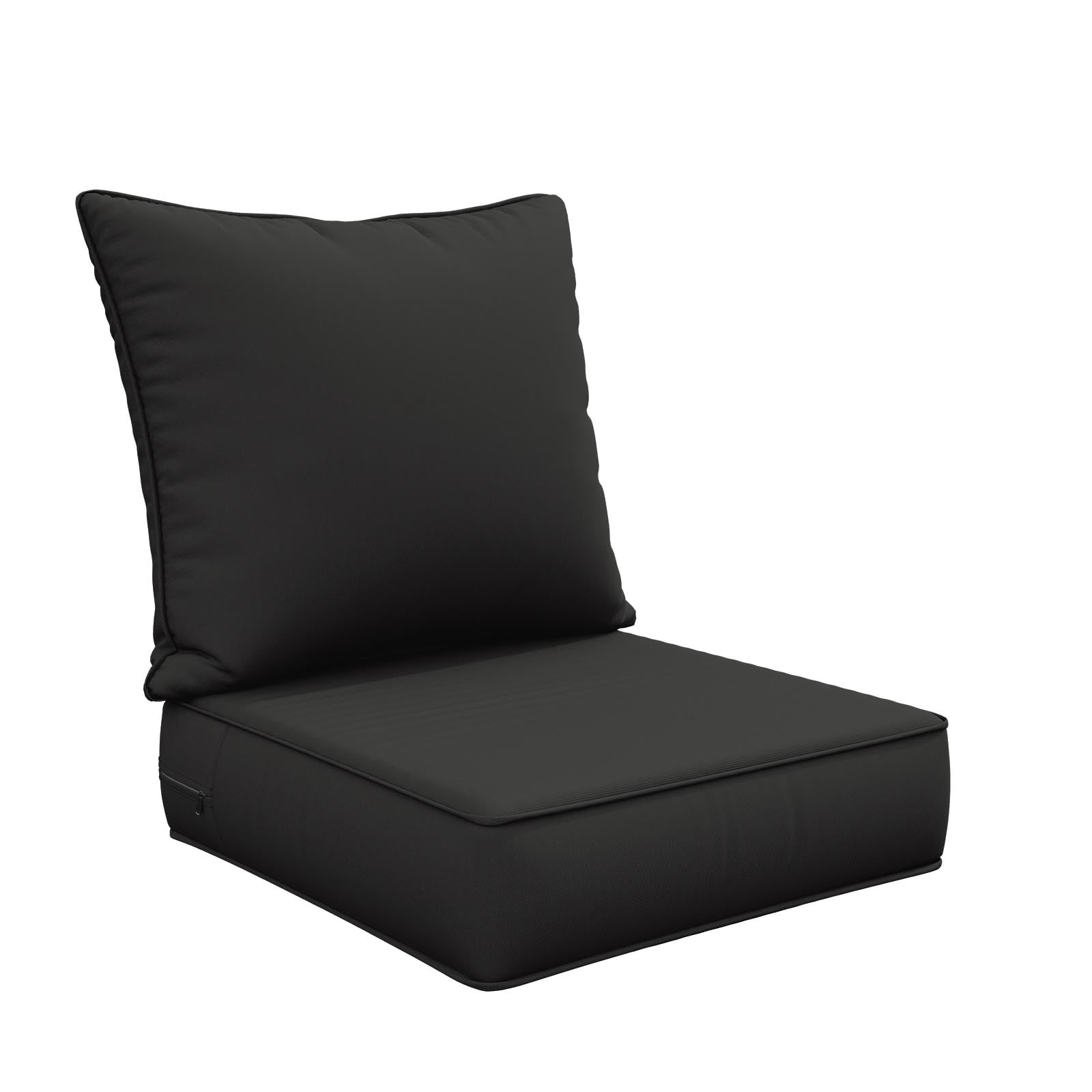 Snubbull Outdoor Deep Seat Cushion Set 24 X 24 X 6.5 Inch Splash-Proof & Fadeness Patio Furniture Cushions，Removable Outdoor Couch Cushions with Hidden Zipper & Adjustment Staps, Black