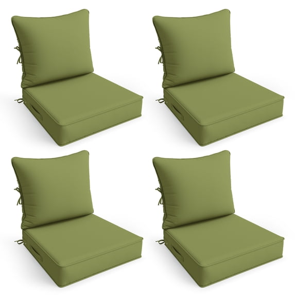 Snubbull Outdoor Deep Seat Cushion Set, 4 Pieces 24"x24"x5" Patio Furniture Replacement Cushions with Tie Straps, Waterproof Fade Resistant Removable Zipper Cover, Light Green