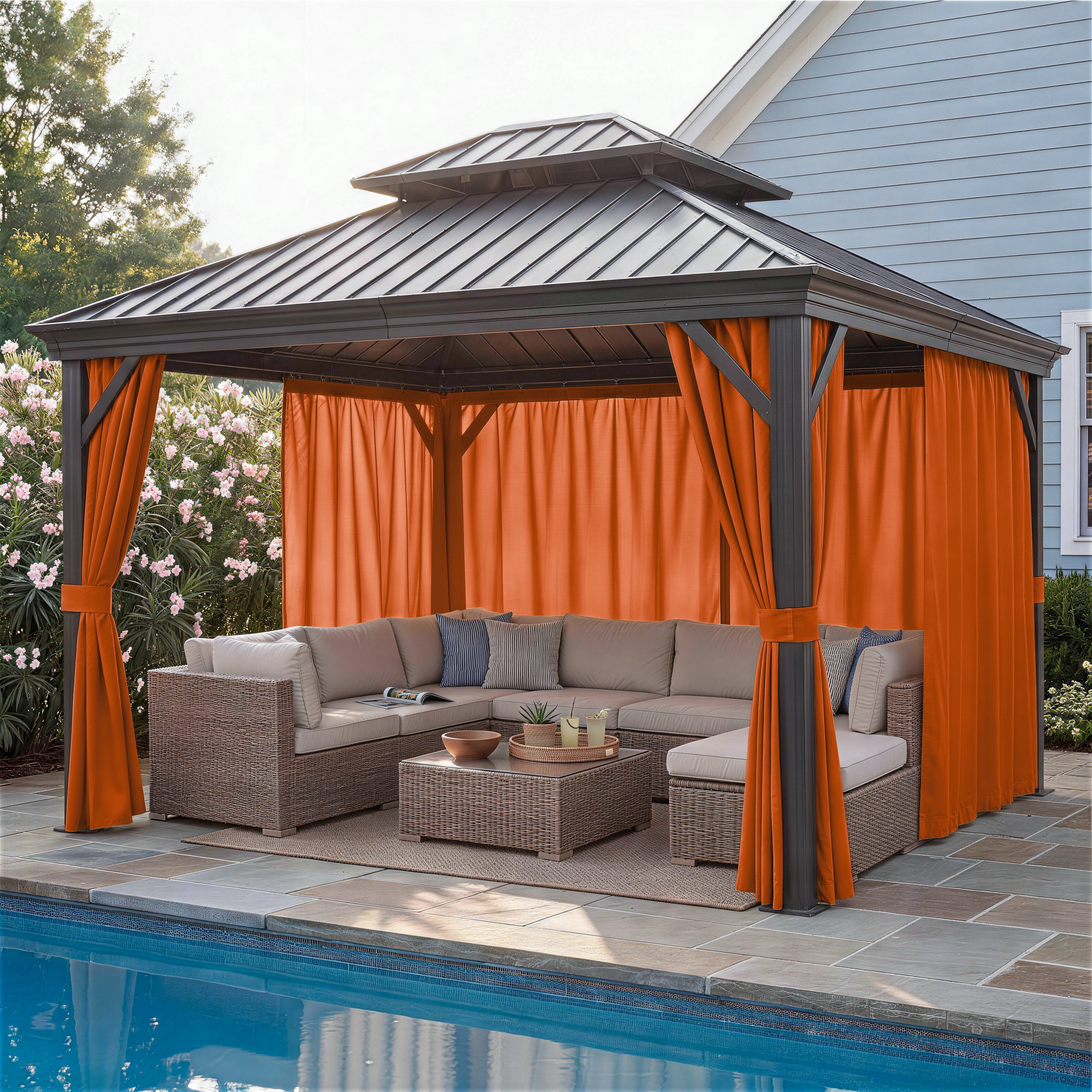 Snubbull Outdoor Gazebo Curtains for 10x12ft Gazebo, 4 Panels