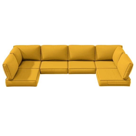 Snubbull 6-Seat Sectional Outdoor Patio Replacement Cushions Set, 25.5" x 25.5", 5" Foam High-Density, 14-Piece Water-Resistant Outdoor Cushion for Patio Conversation Sets, Liner&Cover, Yellow