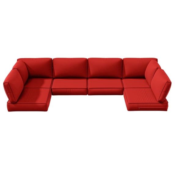 Snubbull 6-Seat Sectional Outdoor Patio Replacement Cushions Set, 25.5" x 25.5", 5" Foam High-Density, 14-Piece Water-Resistant Outdoor Cushion for Patio Conversation Sets, Liner&Cover, Red