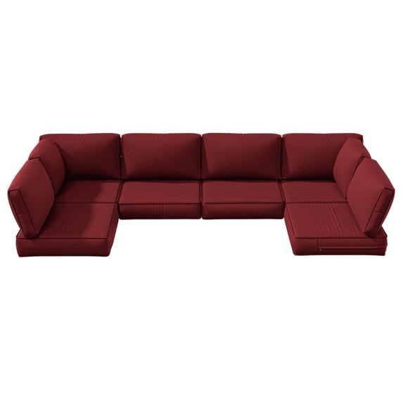 Snubbull 6-Seat Sectional Outdoor Patio Replacement Cushions Set, 25.5" x 25.5", 5" Foam High-Density, 14-Piece Water-Resistant Outdoor Cushion for Patio Conversation Sets, Liner&Cover, Burgundy