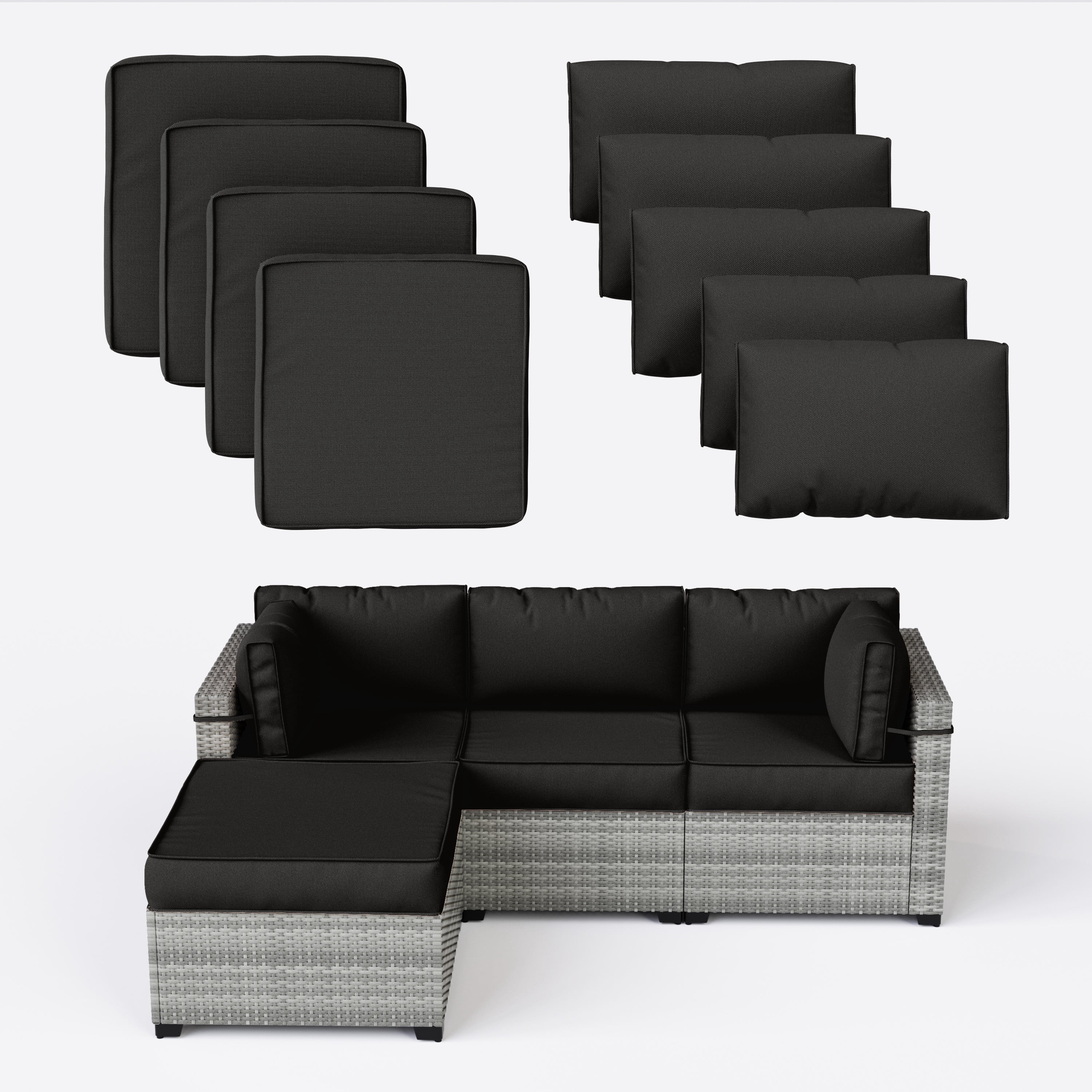 Snubbull Patio Furniture Cushions, Replacement Outdoor Cushions for 4-Seat Sectional Sofa,Waterproof & Zipped, Black