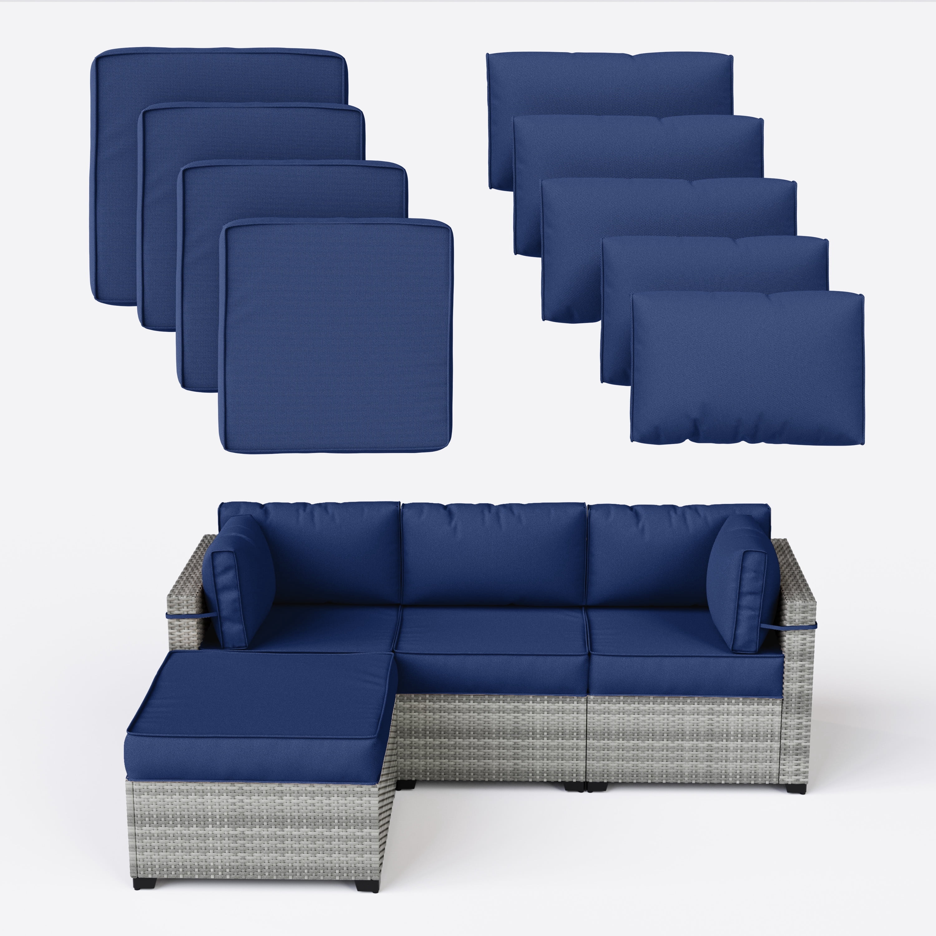 Snubbull Patio Furniture Cushions, Replacement Outdoor Cushions for 4-Seat Sectional Sofa,Waterproof & Zipped, Blue