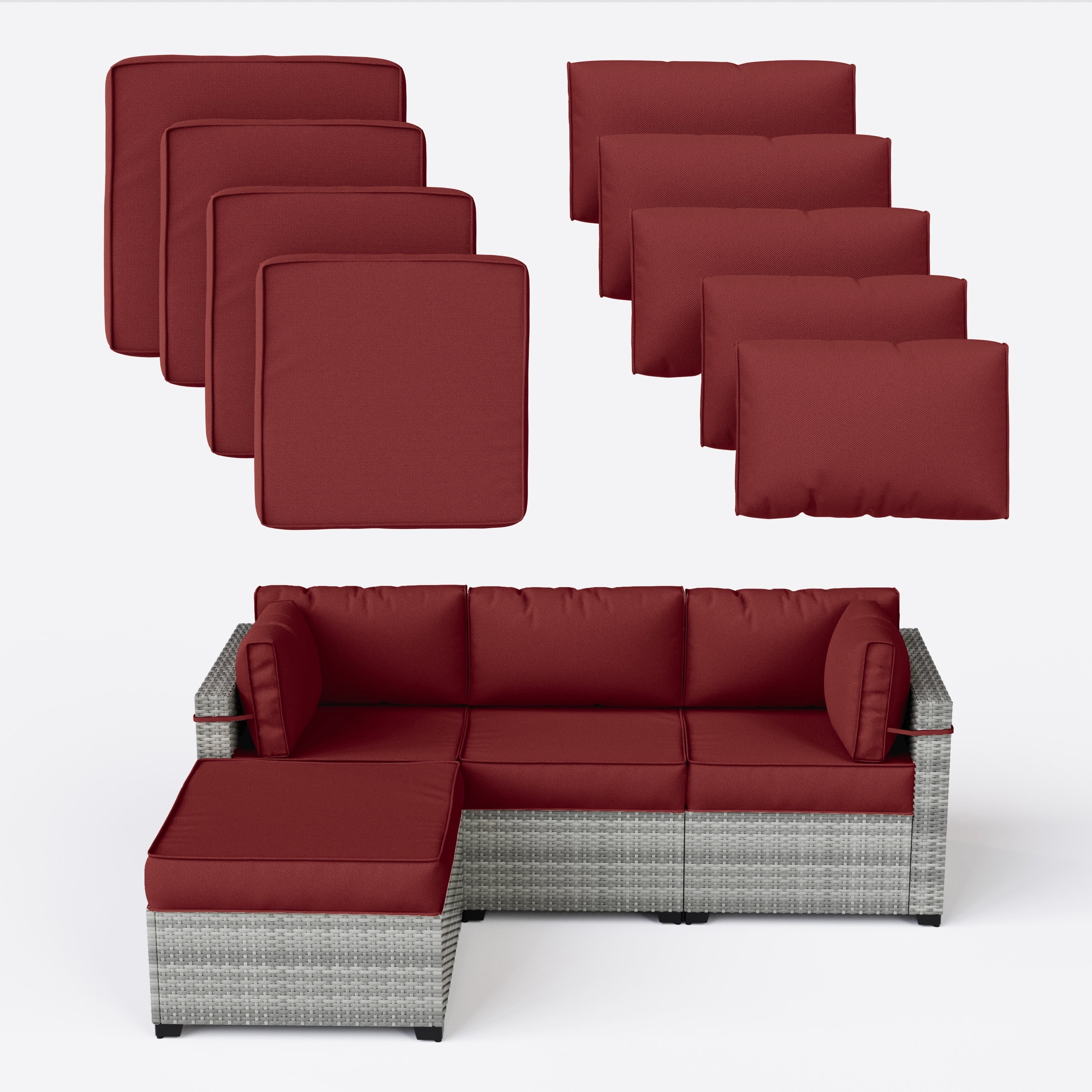 Snubbull Patio Furniture Cushions, Replacement Outdoor Cushions for 4-Seat Sectional Sofa,Waterproof & Zipped, Burgundy