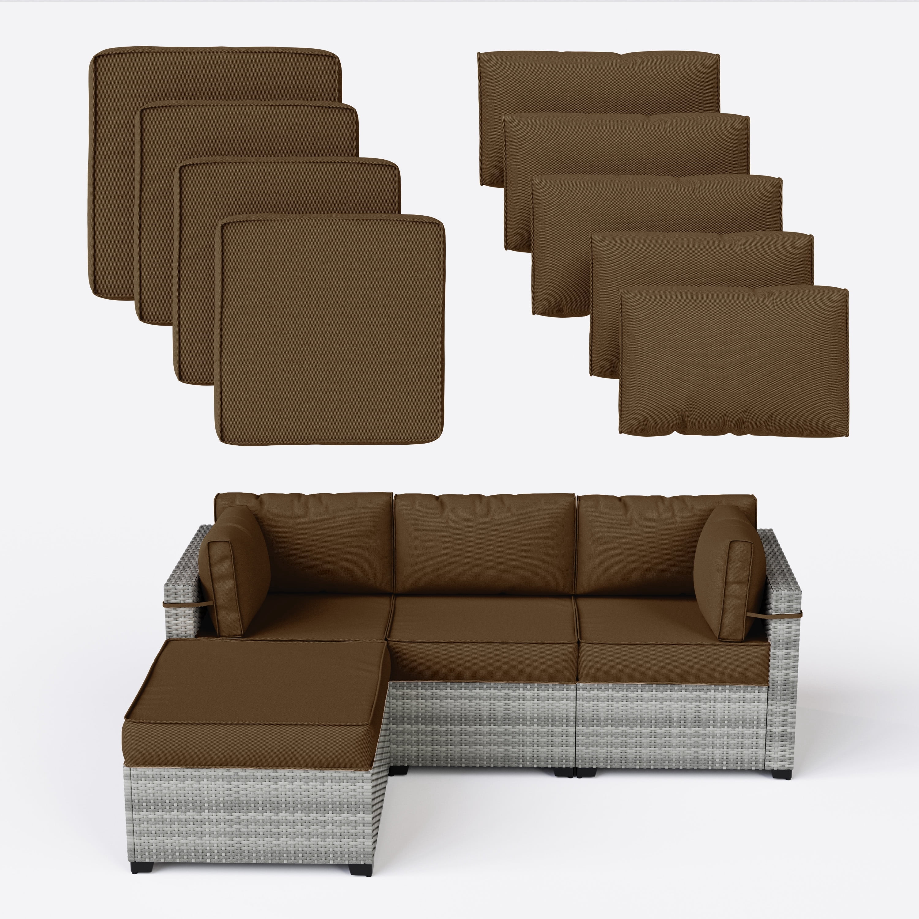 Snubbull Patio Furniture Cushions, Replacement Outdoor Cushions for 4-Seat Sectional Sofa,Waterproof & Zipped, Chocolate