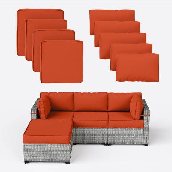 Snubbull Patio Furniture Cushions, Replacement Outdoor Cushions for 4-Seat Sectional Sofa,Waterproof & Zipped, Orange