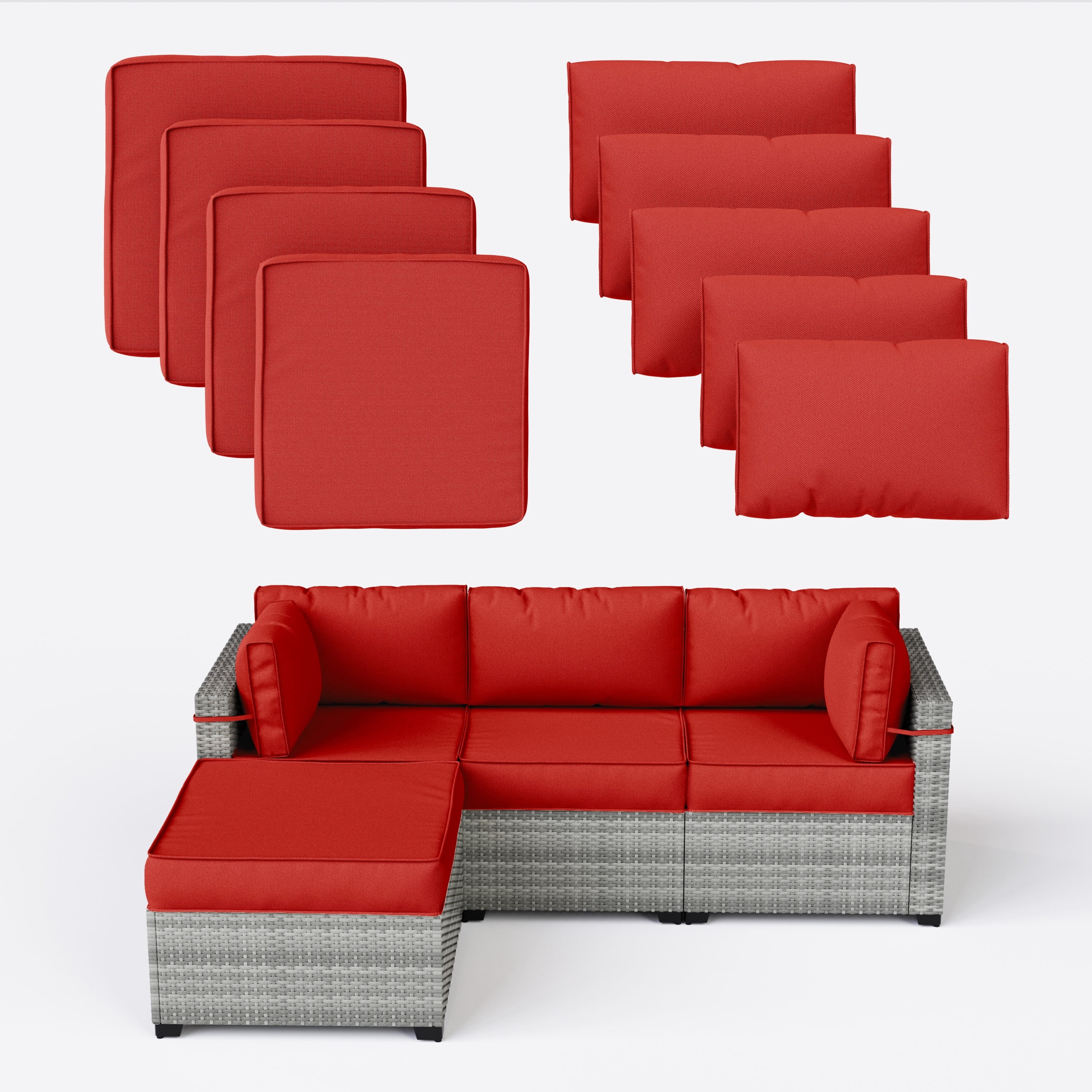 Snubbull Patio Furniture Cushions, Replacement Outdoor Cushions for 4-Seat Sectional Sofa,Waterproof & Zipped, Red
