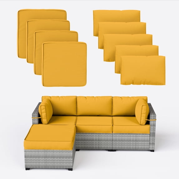 Snubbull Patio Furniture Cushions, Replacement Outdoor Cushions for 4-Seat Sectional Sofa,Waterproof & Zipped, Yellow