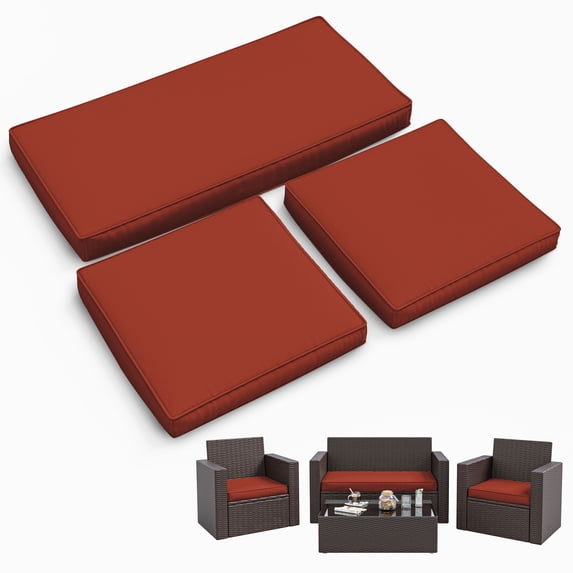 Snubbull Replacement Cushions for Outdoor Furniture, Bench Cushion & Square Chair Cushions 3 Pieces, Wicker Patio Furniture Cushions, Terra red