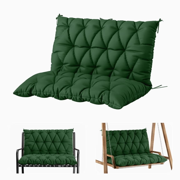 Snubbull Swing Replacement Cushion, Outside Bench Cushion with Backrest, 1-2 Seater Cushion with 6 Ties for Outdoor Furniture, 47 x 40 x 5 Inches Porch SwingCushion Garden Bench, Green