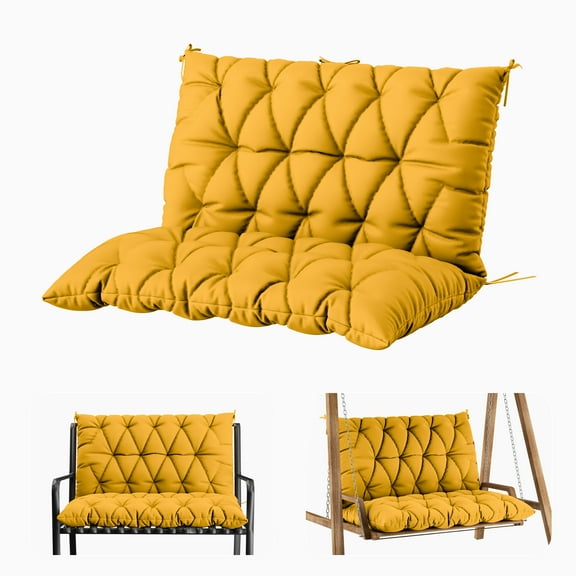 Snubbull Swing Replacement Cushion, Outside Bench Cushion with Backrest, 1-2 Seater Cushion with 6 Ties for Outdoor Furniture, 47 x 40 x 5 inches Porch Swing Cushion Garden Bench, Yellow