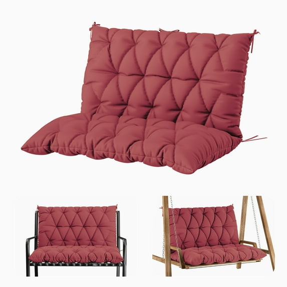 Snubbull Swing Replacement Cushion, Outside Bench Cushion with Backrest, 1-2 Seater Cushion with 6 Ties for Outdoor Furniture, 47 x 40 x 5 inches Porch Swing Cushion Garden Bench, Fuchsia Red